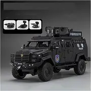 Die-cast 1:24 Miniature for Sabertooth Police Car Model Alloy Body Rubber Tire Pull Back Armored Explosion Proof Vehicle Models Miniature Vehicle(High-end Black)
