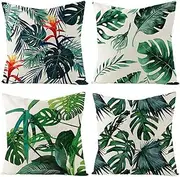 4 Outdoor Cushions for Garden Furniture Garden Cushions Linen Green Cushion Covers 18X18Inch Sofa Pillows Cover