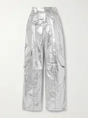 [Isabel Marant] Isabel Marant - Divina Metallic Coated Cotton-blend Barrel-leg Pants - Silver - FR 38 FR 38 Silver
