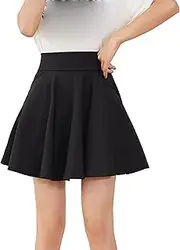 [Generic] Women's Pleated Tennis Skirts Casual Athletic Layered Ruffle Mini Skirts with Shorts Pockets for Running Workout