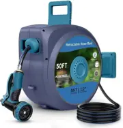Retractable Garden Hose Reel, Wall-Mounted Hose Reel 1/2 in X 50 Ft, Slow Retrac