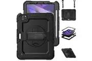 iPad Air 4th/5th Gen 10.9 inch Shockproof Case with Screen Protector Hand Strap Stand & Shoulder Strap-Black&Black