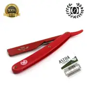 ZEEPK ALL RED BEARD CUT THROAT (SHAVETTE) STRAIGHT BARBER RAZOR + 5 ASTRA BLADES