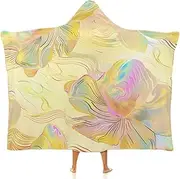 [Ausinbed] Pastel Flower Wearable Cloak Hooded Blanket Fleece Hooded Robe Cloak Arctic Velvet Warm Throw Quilt Poncho Soft Nap Blanket Novelty Blanket Air Conditioning Blanket,40"x50"