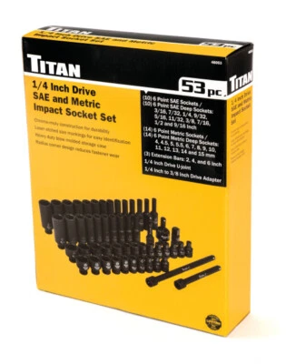 Titan 46053 1/4" Drive SAE & Metric Impact Socket Set