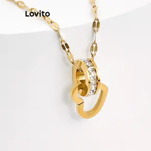 Lovito 休閒心型低過敏方晶鋯石 18K 金女項鍊 L66AD018 (金色)