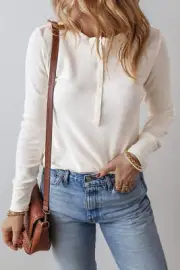 Half Button Long Sleeve Top for Casual Everyday Wear
