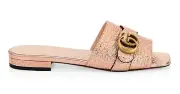 Gucci Marmont Rose Gold GG Interlocking Metal Logo Mule Flat Slide Sandal 37.5