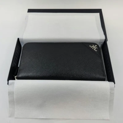 Prada Black Saffiano Leather Zip Around Long Wallet 2ML317