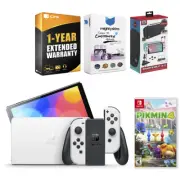 Nintendo Switch White OLED Console with Pikmin 4 and Gaming Kit