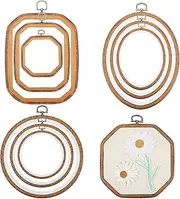 Qunclay 9 Pcs Embroidery Hoop Frame Decorative Imitated Wood Display Circle Oval Octagonal Cross Stitch Ring for Art Craft Sewing and Hanging Ornaments Decor (Mixed Shape) (Qunclay-Hoops-0124)