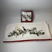 New RARE 2 Lenox Winter Song Bath & Fingertip Towels Christmas Birds Pine Boughs