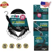 Long-Lasting 10 Inch Bungee Cords - 30 Pack Heavy Duty Cargo Straps with S-hooks