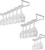 Wine Glass Rack, Under Cabinet Wine Rack Glass Holder - Hanging Stemware Holder for Bar Kitchen (Silver, One size)