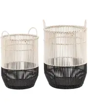 A&B Home Set of 2 Wicker Weave Cylinder Baskets with Handles