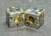 PAIR OF TOP QUALITY SEYMCHAN METEORITE PALLASITE CUBES WITH CAT'S EYE EFFECT