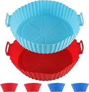 Generic Silicone Air Fryer Liners Reusable, 2 Pack Round Airfryer Liners, 4 Muffin Cup, for Microwave, Baking, Oven (Red, 6pack)