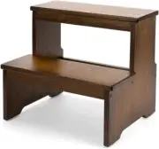 Bamboo Two Step Stool for Adults and Kids, Bed Stepstool with Anti-Slip Bottom,