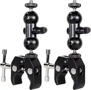 QYXINC Cool Dual Ball Head Magic Arm Adapter Camera Clamp Mount Super Clamp with 1/4 and 3/8 Thread, for DSLR Camera Rig, LED Light, Flash Light, Action Cam, 2Pack