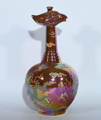 在飛比找Yahoo!奇摩拍賣優惠-送定窯易定款麒麟龍紋七彩夜光鳳首瓶，高29×14厘米2405