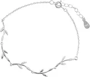[Dtja] Crystal Leaf Bracelet for Women Girls Sterling Silver Danity Charm Link Bracelets Anklets for Little Girl Adjustable Chain Simple Elegant Jewelry Birthday for Daughter Niece