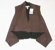New $750 Maison De Papillon 100% LEATHER Vest Women's SMALL S Brown Harley Open