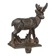 6.75" Cast Iron Reindeer Stocking Hanger Holder with Hook, Old Bronze