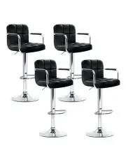 [Artiss] Kitchen Chairs Gas Lift Leather Bar Stools x4 in Black