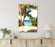 Sunny Beach with Palm Trees & Blue Ocean 40x60cm Canvas or Metal Print Wall Art