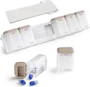 Weekly Pill Organizer Magnetic, Removable Pill Box 7 Day 1 Time a Day, Large Pill Case Travel, Week Once Daily Medication Dispenser, Medicine Container Holder for Supplement Vitamin, Brown