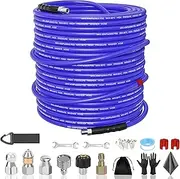 Sewer Jetter Kit for Pressure Washer 150FT, 5800PSI Sewer Jetter Hose Kink-Free with 4 Nozzles, 1/4 Inch NPT Hose for Plumbers/Contractors/DIYers Drain Cleaning
