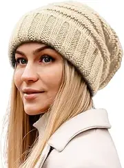 [TOP-EX] M/L/XL 100% Wool Slouchy Beanie for Women Winter Hat Fleece Lining Warm Knit Hats