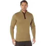 Men's Military Sweater With Suede Accents 3 Button High Turtleneck - Khaki