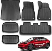 CYBERBEANS 6Pcs Car Mats Fit for Tesla Model Y Accessories 2024 2023 2022 2021 Floor Mats and Cargo Liner All-Weather TPE Boot Mats,Waterproof Anti-Slip,New Version