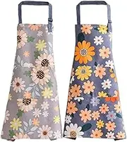 2 Pack Kitchen Cooking Aprons, Adjustable Chef Apron with Pockets, Waterproof and Oil-proof Apron, Floral Pattern Apron for Women