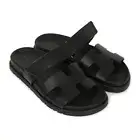 Hermes Chypre Black Sandals Slides, 37