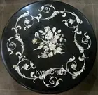 24x24 Inches Black Marble Coffee Table Top Shiny Gemstone Inlay Work Party Table