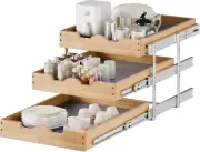 3 Tier Pull Out Cabinet Organizer 20”W X21”D Slide Out Shelves with Shelf Liner