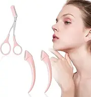 Pack of 3 Eyebrow Scissors with Comb, Eyebrow Scissors, Eyebrow Scissors for Women, Eyebrow Trimmer, Scissors, Eyelash Brush, Eyebrow Comb for Men and Women (Pink)
