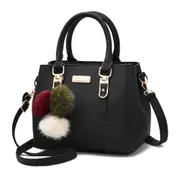 Ladies Crossbody Shoulder Bags Leisure Fashion PU Slant Shoulder Bag Handbag with Plush Ball(Black)