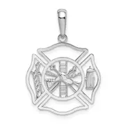Sterling Silver De-Ani Rhodium-Plated Polished Cut-Out Fireman Shield Pendant