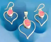 Erick's Sterling Silver Pink Opal Earrings And Pendant Set Taxco.925