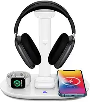 Headphone Stand with 4 in 1 Wireless Charger -Headset Holder & Station Dock for Apple Watch, AirPods Max/Pro/2/ iPhone 13/12/11, LG, Samsung Galaxy, Huawei Phone, and All Headphones Size (White)