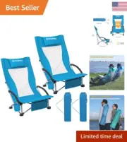Folding Portable Beach Chair with High Back & Cup Holder - Lightweight & Compact