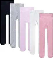 [Looching] 5 Pack Baby Toddler Girls Cotton Knit Tights Wavy Pattern Legging Stocking Pants Pantyhose for 1-10 Years Kids