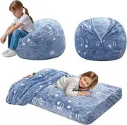 [COMAX] Kids Bean Bag Chair Turn into Beanbag Bed, Unicorn Toddler Bean Chair for Girl Boy Sleeping, Lazy Children Sofa Couch with Filler, Convertible Child Floor Mattress, Glowing Space