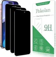 Pokolan 3 Pack Privacy Screen Protector for iPhone 16 Plus, Anti Spy Tempered Glass, 9H Hardness, Case Friendly, Anti Scratch, Bubble Free, Easy to Install