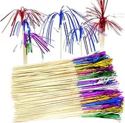 Honbay 100PCS Creative Fireworks Shaped Fruit Sticks Cupcake Picks Cocktail Picks Firework Cupcake Toppers Foil Frill Toothpicks Christmas Cake Decorations