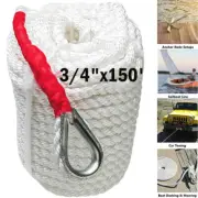 3/4"x150' Twisted 3 Strand Nylon Anchor Mooring Rope Boat Line w/Thimble 12592LB