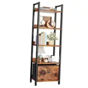 Bookshelf with Drawer, Tall Narrow Bookcase with Shelves, 5 Tier Rustic Brown